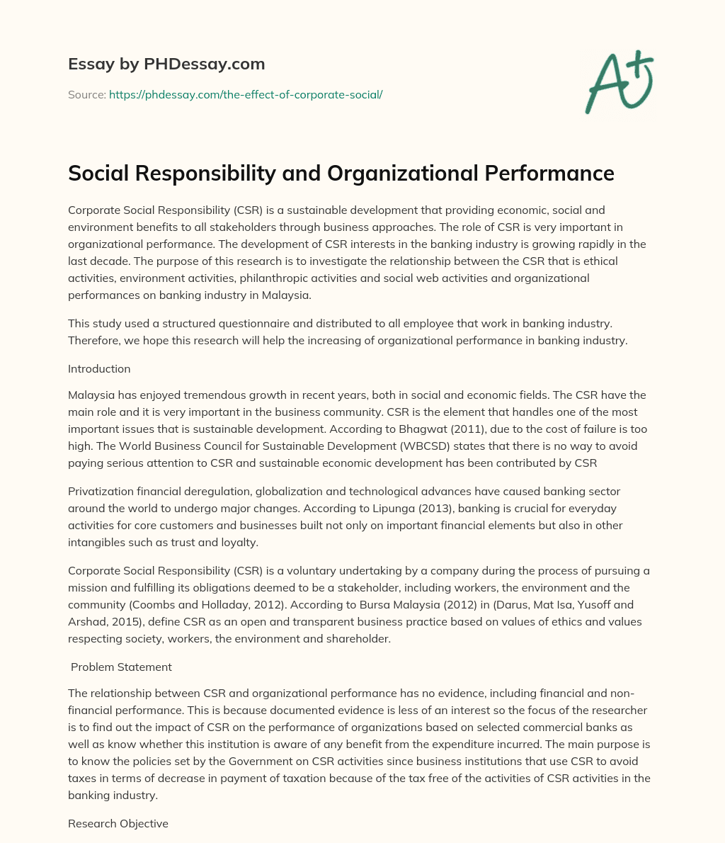 Social Responsibility and Organizational Performance essay