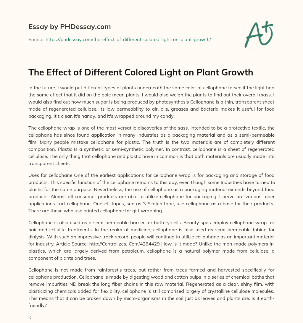 The Effect of Different Colored Light on Plant Growth