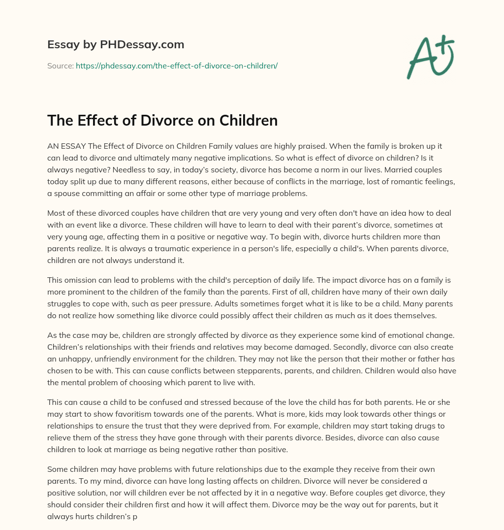 The Effect of Divorce on Children essay