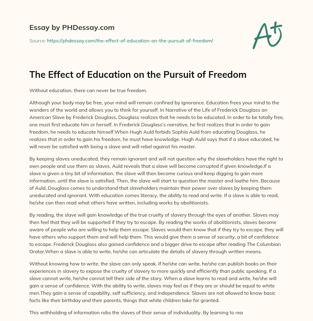 The Effect of Education on the Pursuit of Freedom essay