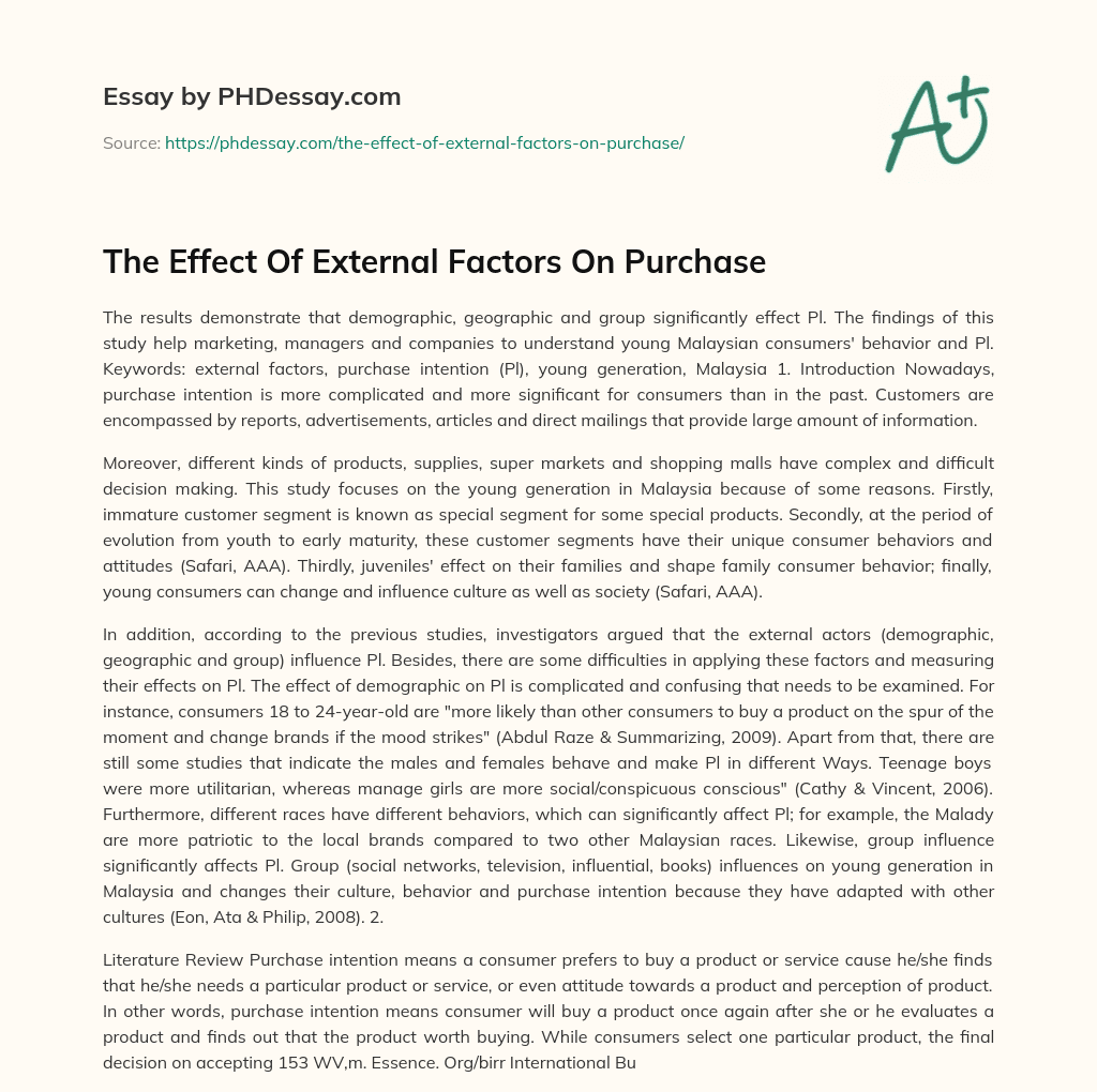 The Effect Of External Factors On Purchase essay
