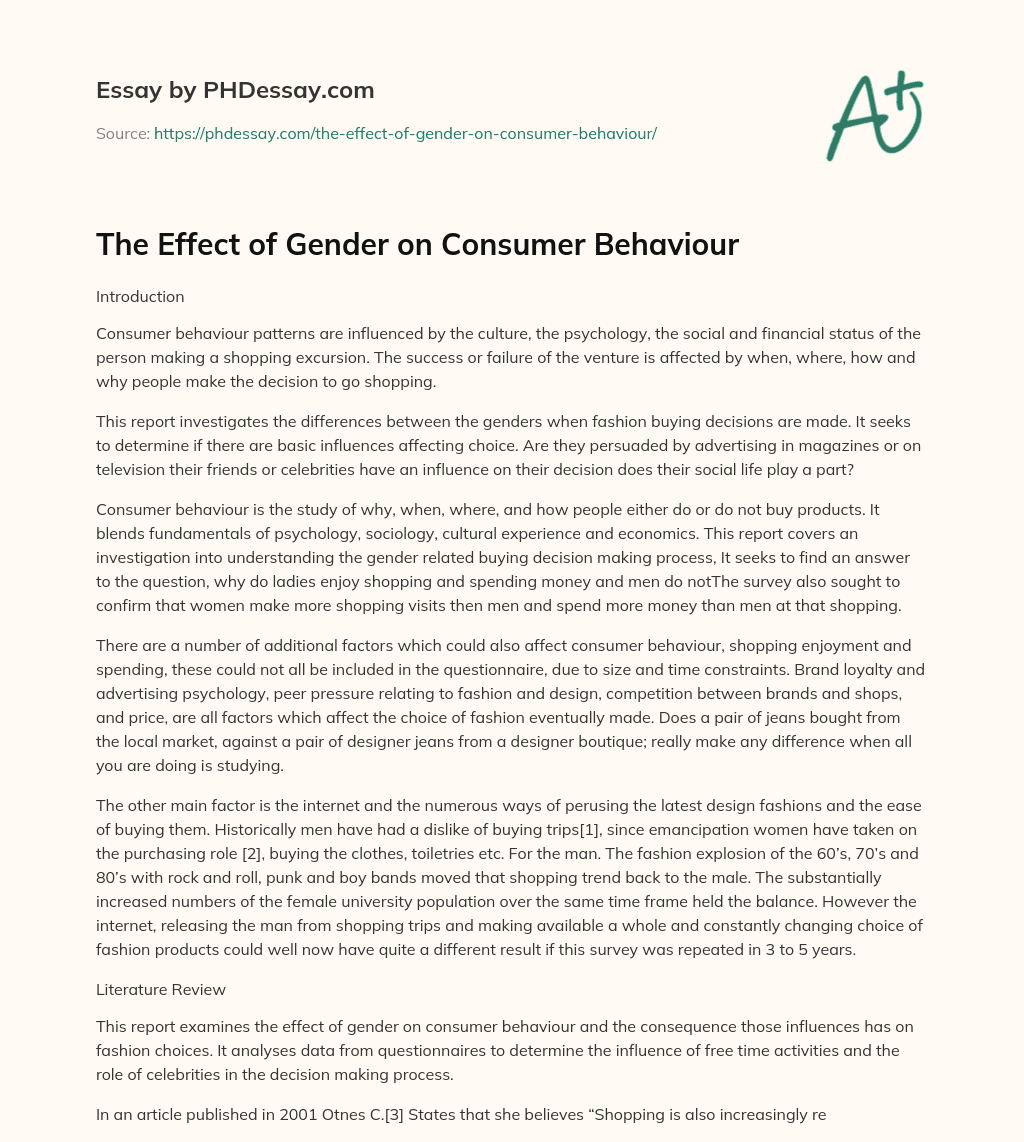 The Effect of Gender on Consumer Behaviour essay