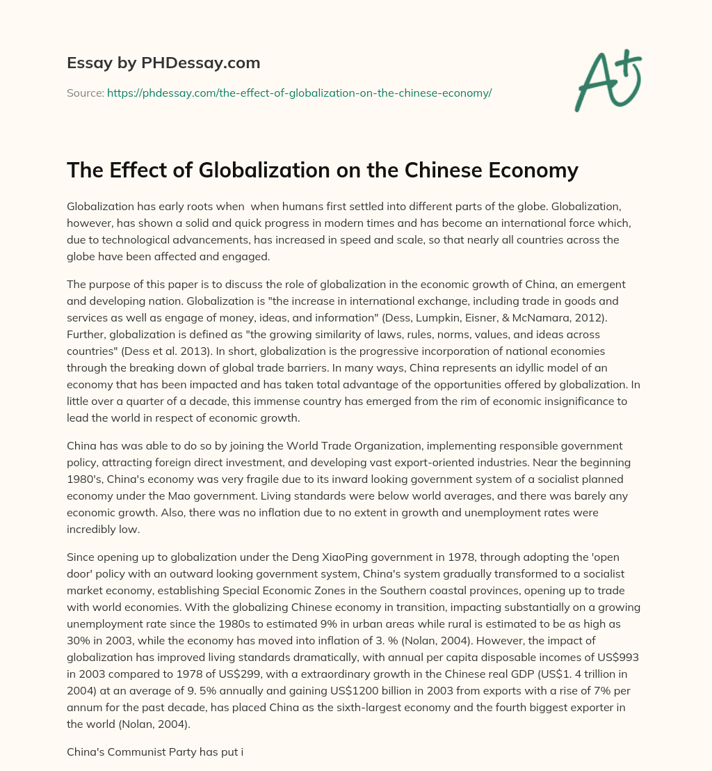 The Effect of Globalization on the Chinese Economy essay