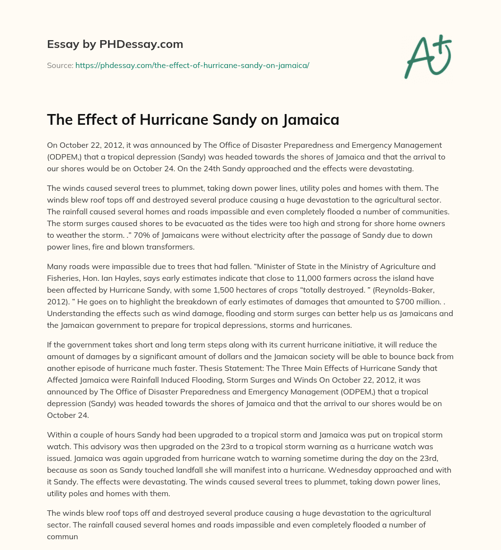 The Effect of Hurricane Sandy on Jamaica essay