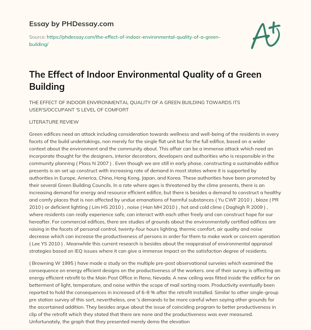 The Effect of Indoor Environmental Quality of a Green Building essay