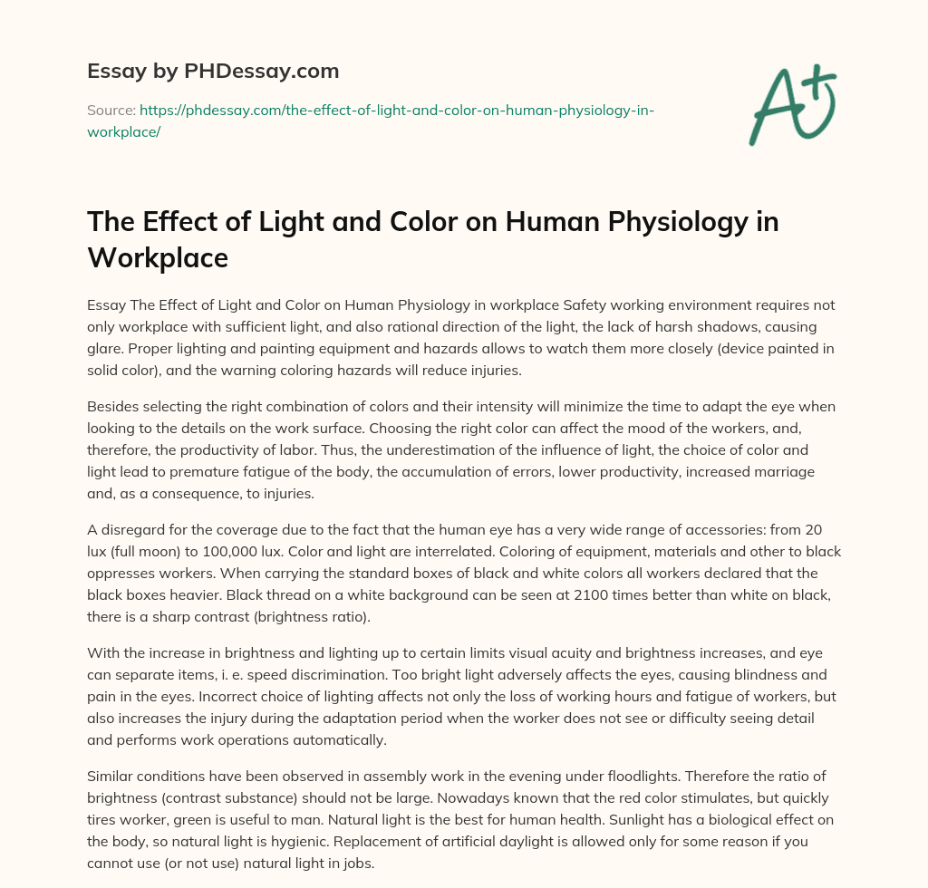 The Effect of Light and Color on Human Physiology in Workplace essay