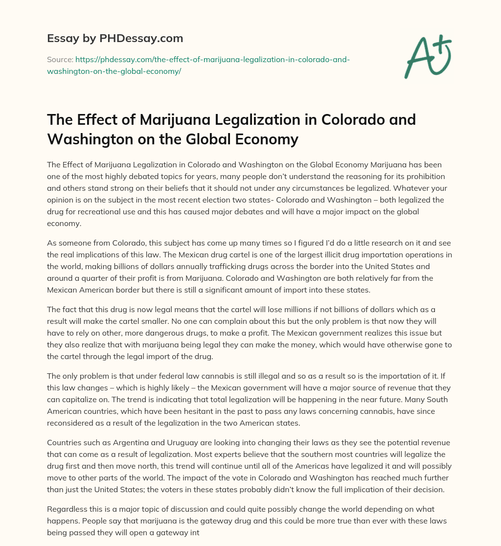 The Effect of Marijuana Legalization in Colorado and Washington on the Global Economy essay