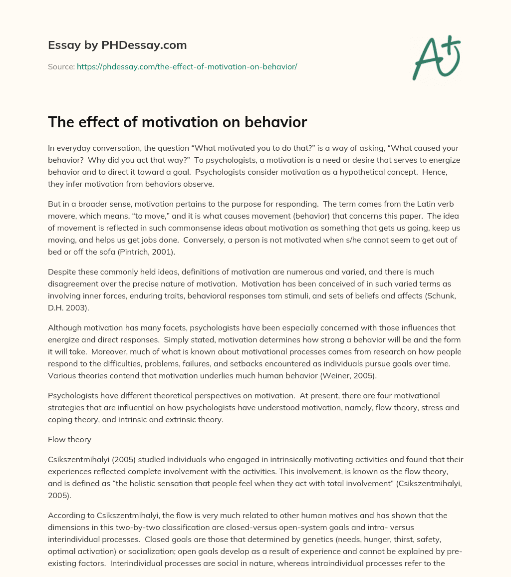 The effect of motivation on behavior essay