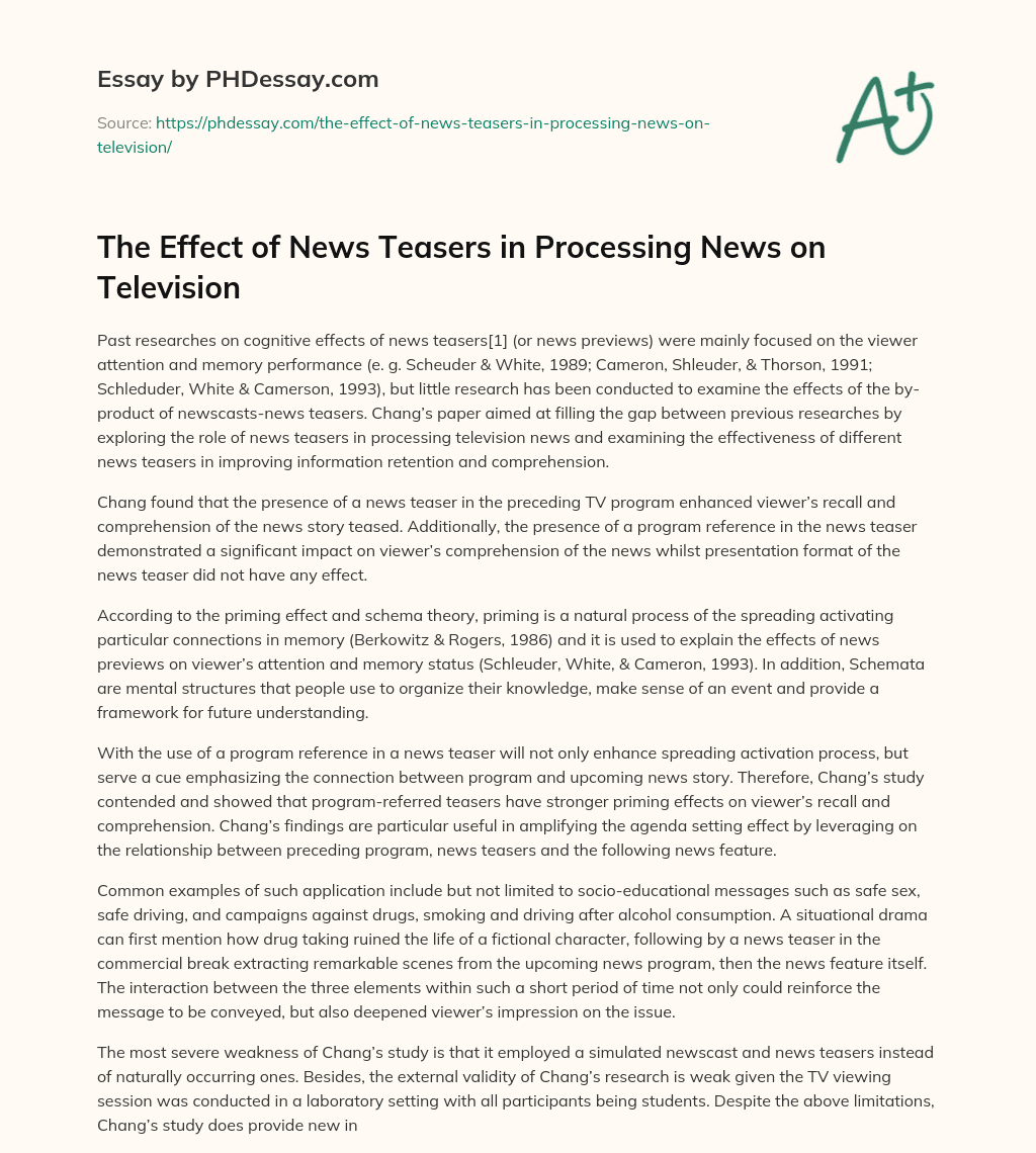 The Effect of News Teasers in Processing News on Television essay