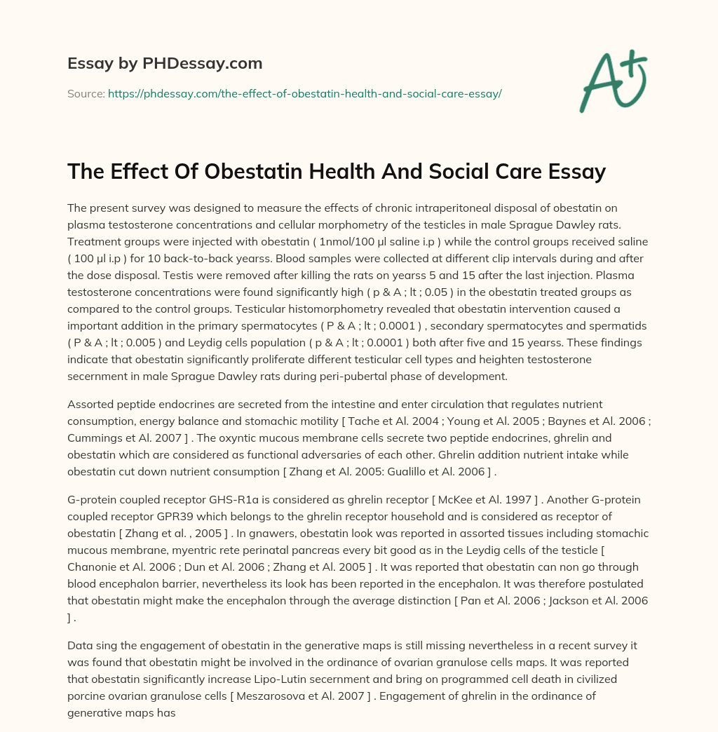 The Effect Of Obestatin Health And Social Care Essay essay