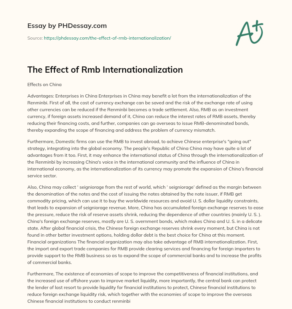 The Effect of Rmb Internationalization essay