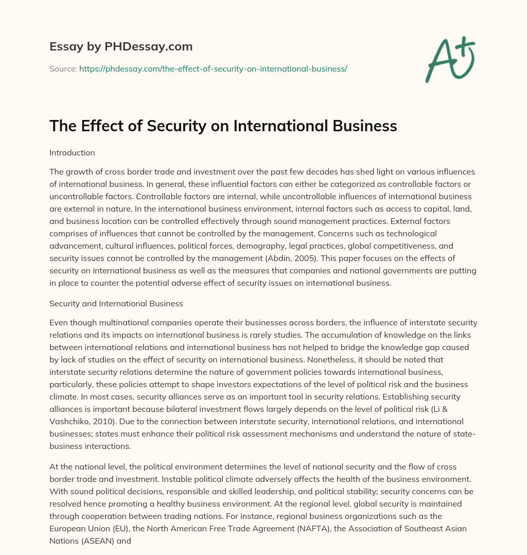 The Effect of Security on International Business essay