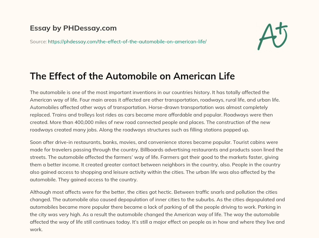 The Effect of the Automobile on American Life essay