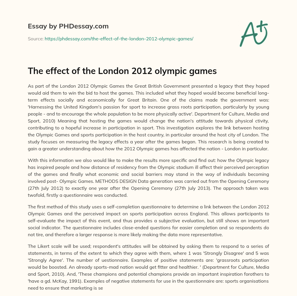 The effect of the London 2012 olympic games essay