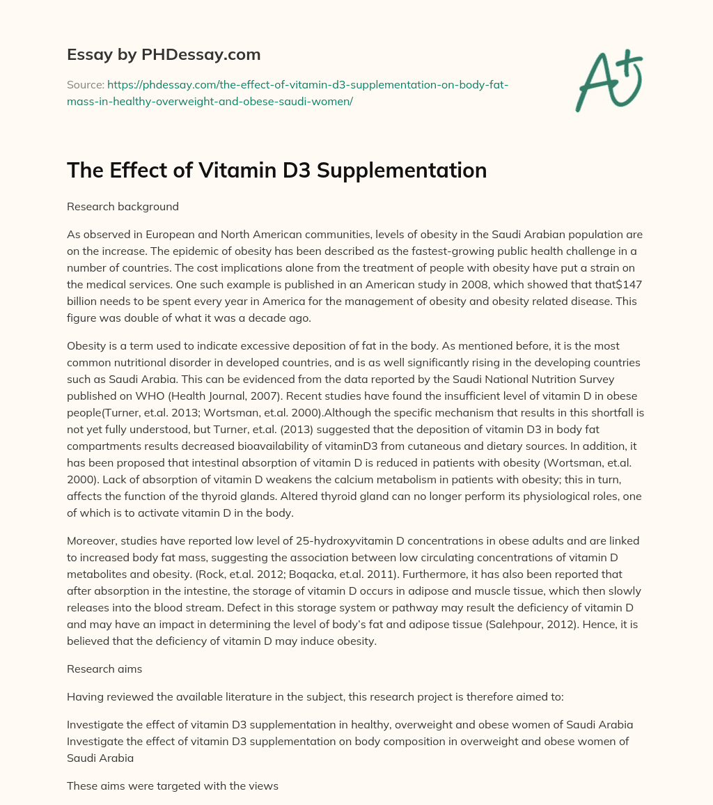 The Effect of Vitamin D3 Supplementation essay