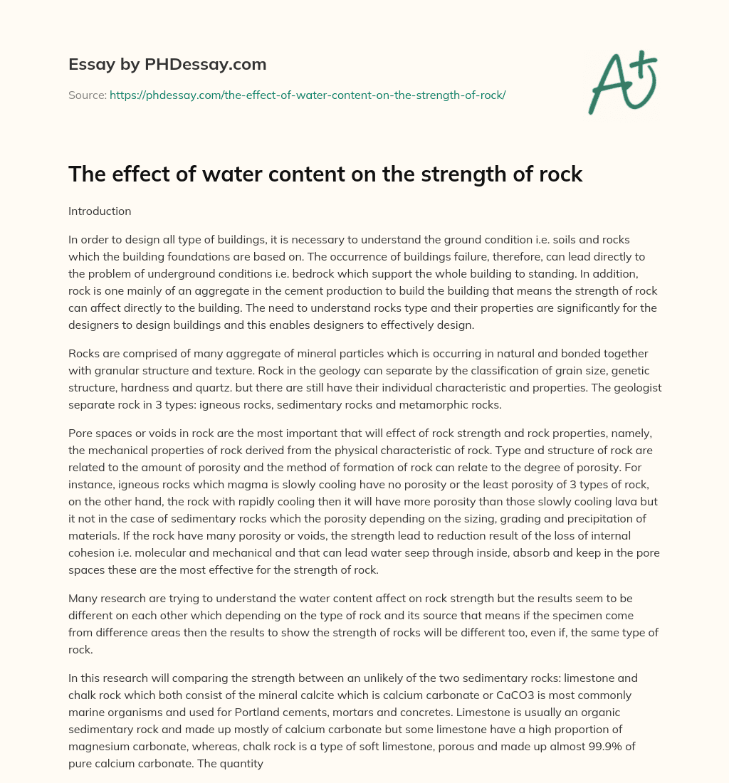 The effect of water content on the strength of rock essay