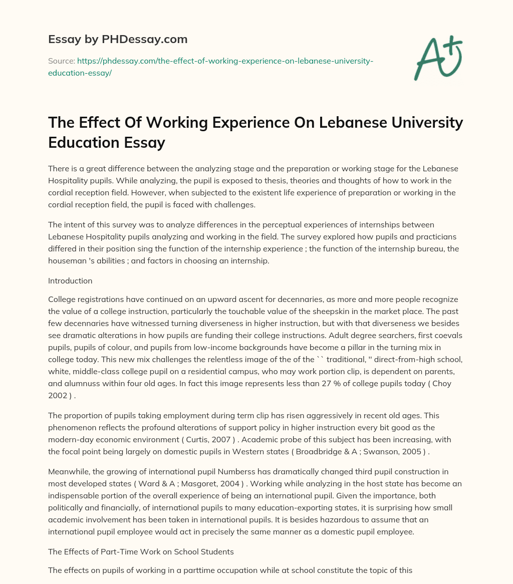 The Effect Of Working Experience On Lebanese University Education Essay essay