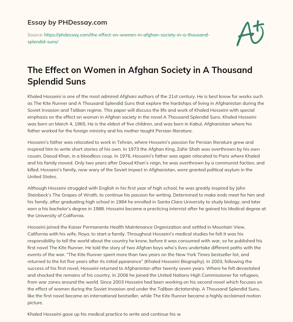 The Effect on Women in Afghan Society in A Thousand Splendid Suns essay
