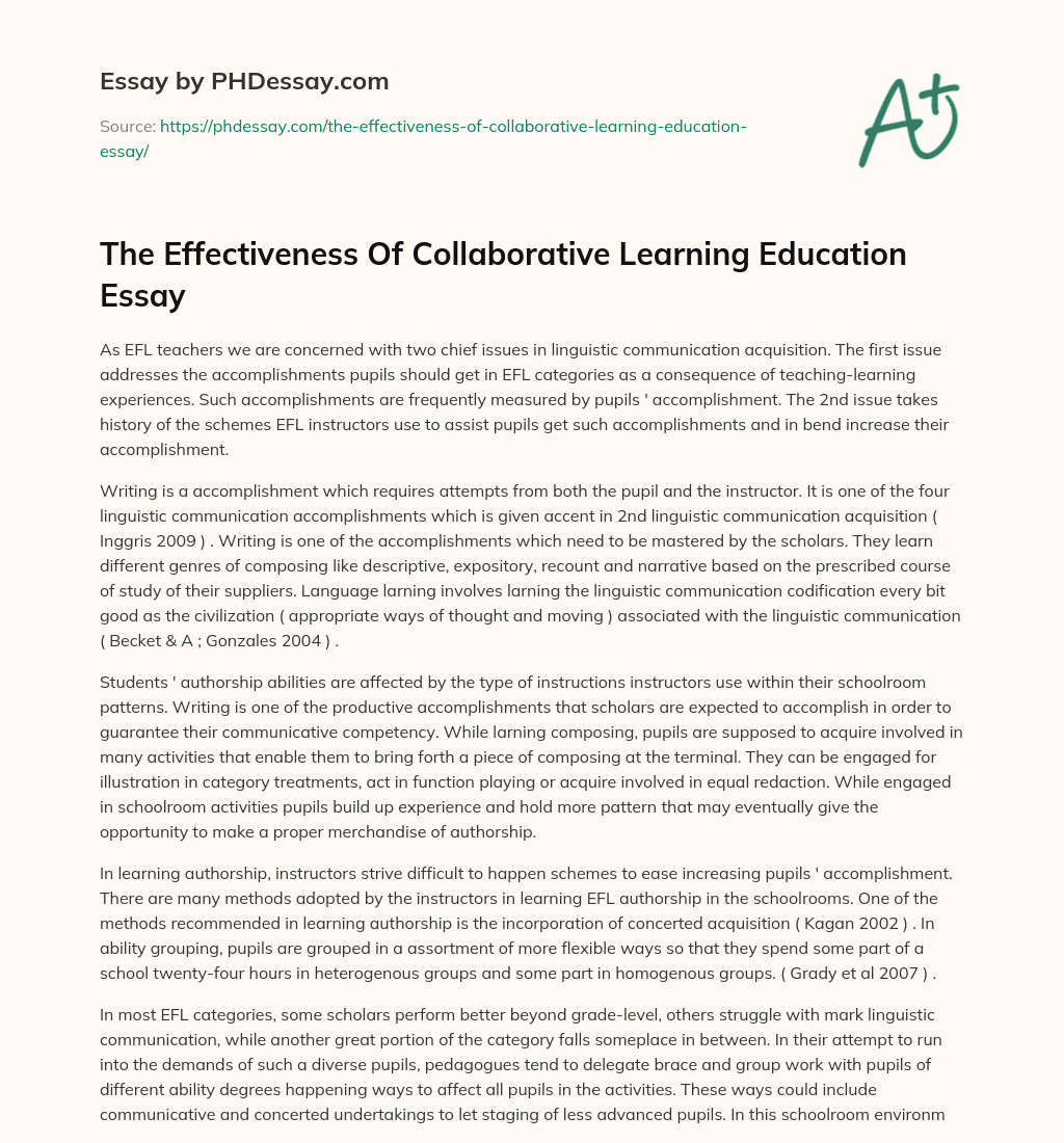 The Effectiveness Of Collaborative Learning Education Essay essay