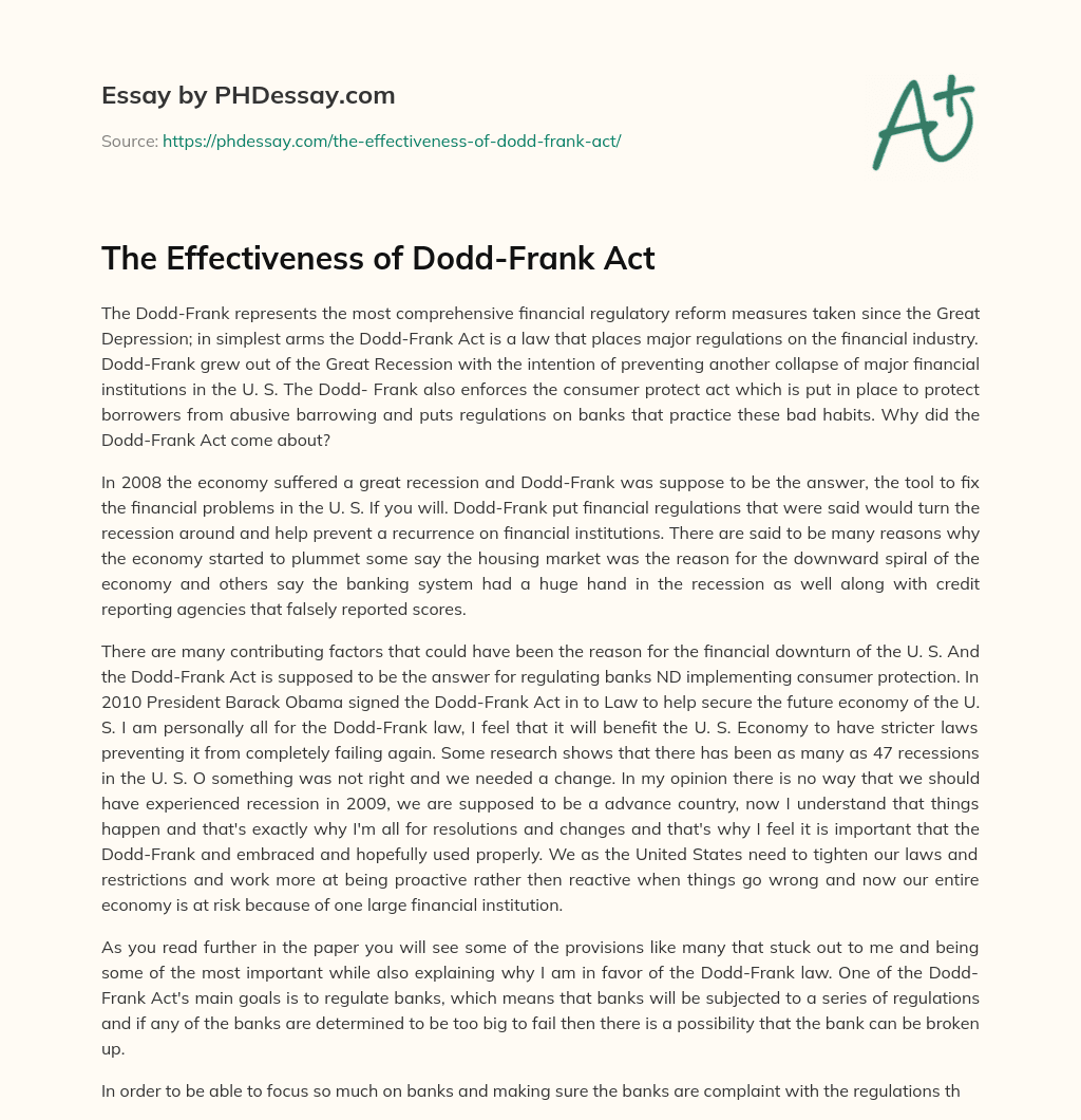 The Effectiveness of Dodd-Frank Act essay