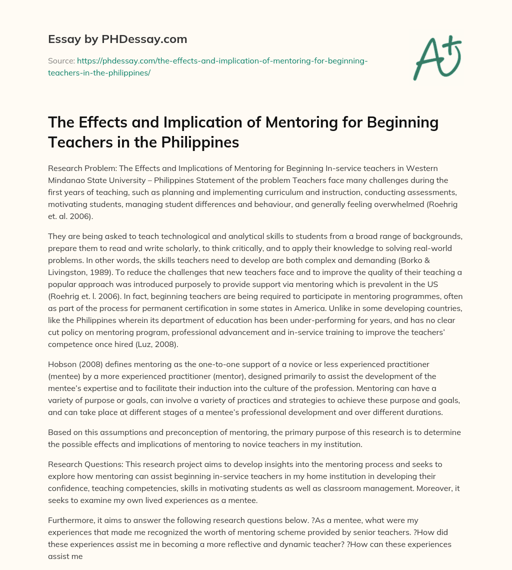The Effects and Implication of Mentoring for Beginning Teachers in the Philippines essay