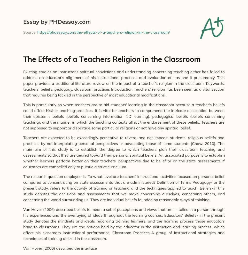 The Effects of a Teachers Religion in the Classroom essay