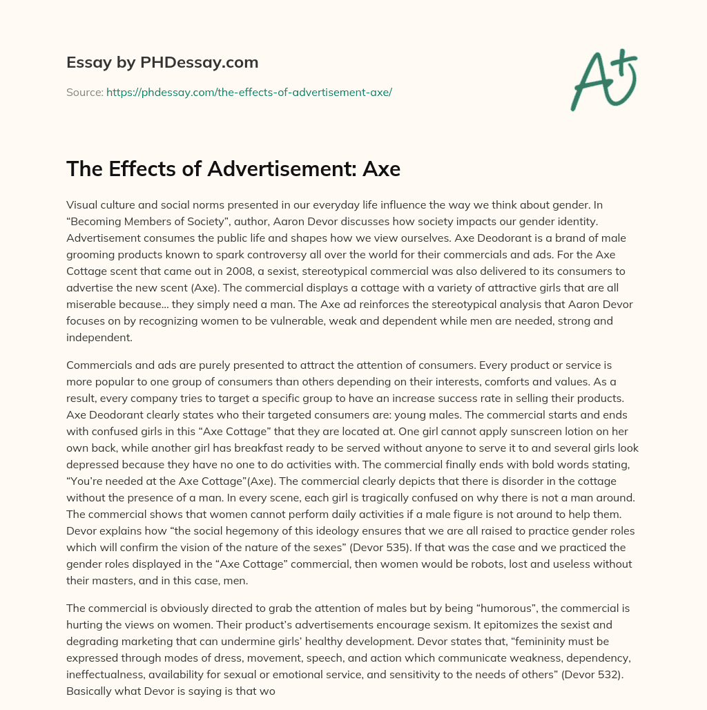 The Effects of Advertisement: Axe essay