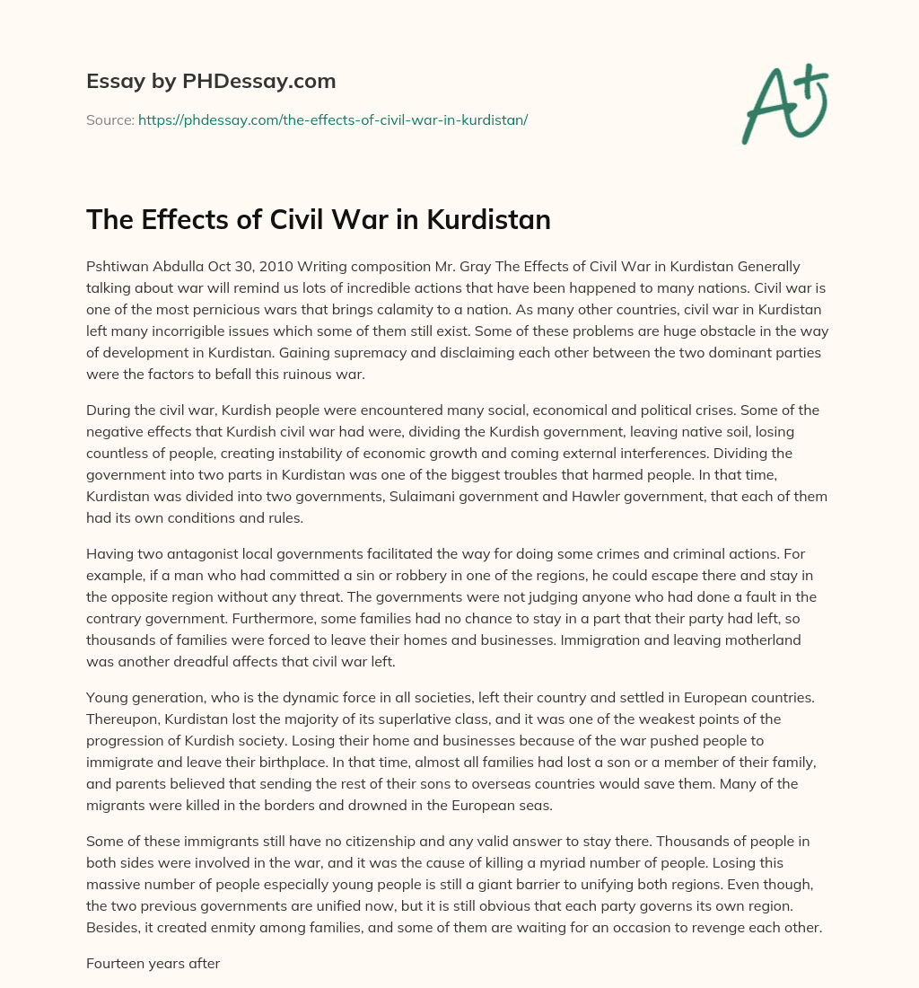 The Effects of Civil War in Kurdistan essay