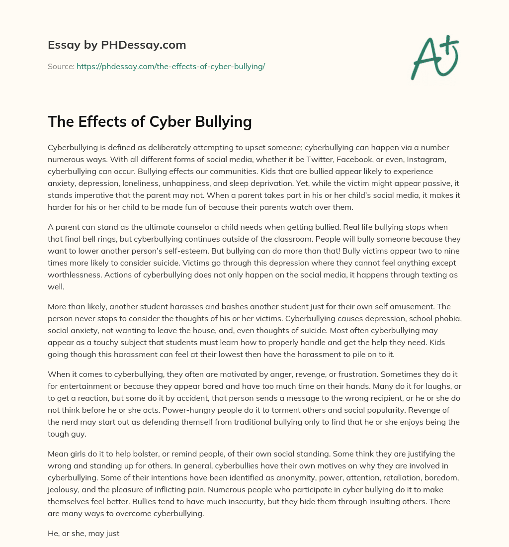 cyber bullying creates damaged citizens essay