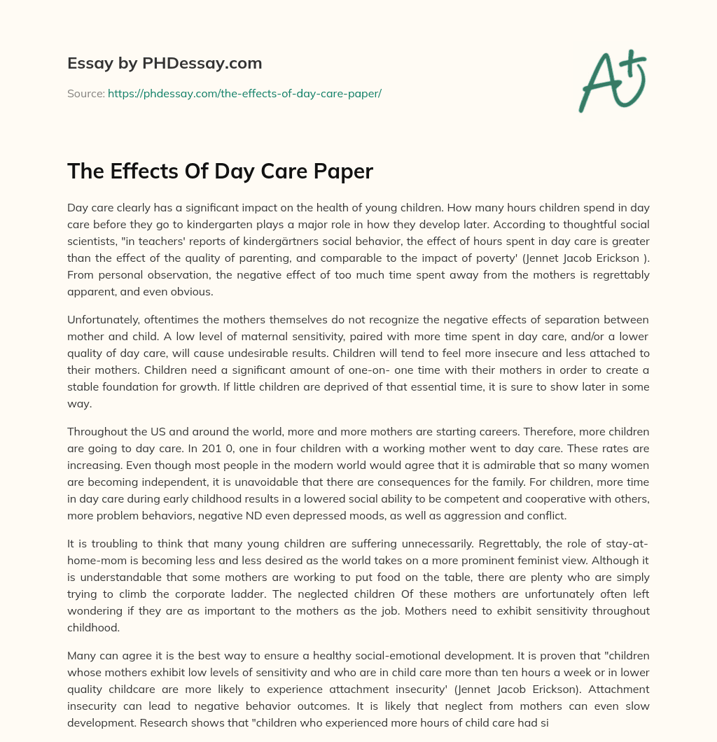The Effects Of Day Care Paper essay