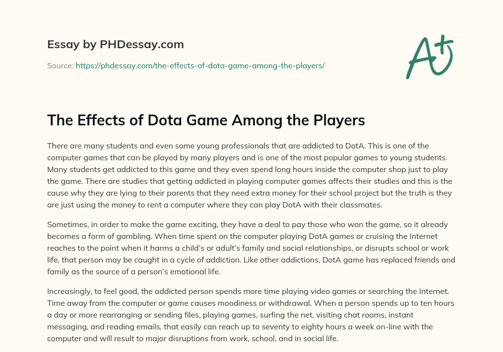 The Effects of Dota Game Among the Players essay