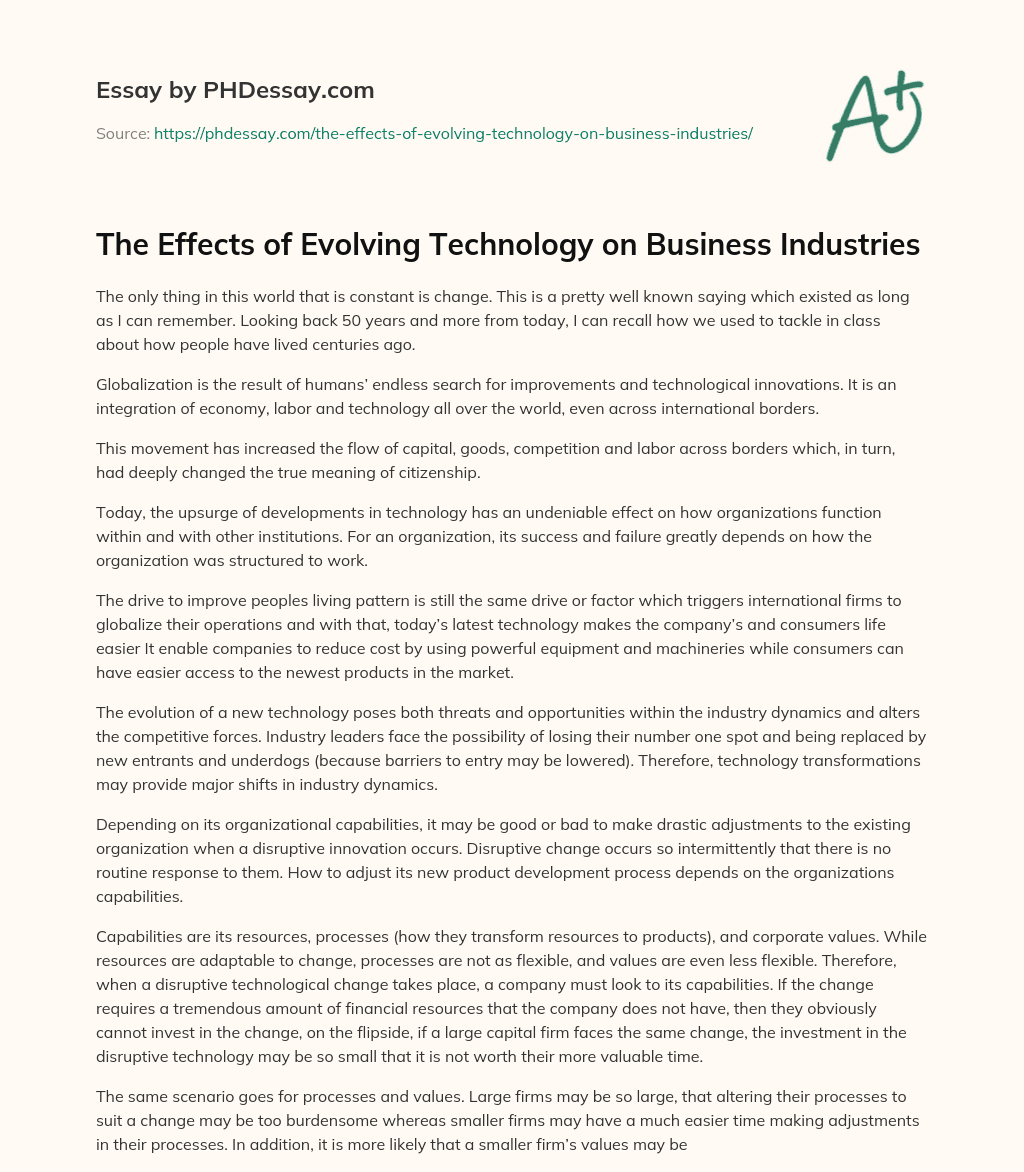 The Effects of Evolving Technology on Business Industries essay