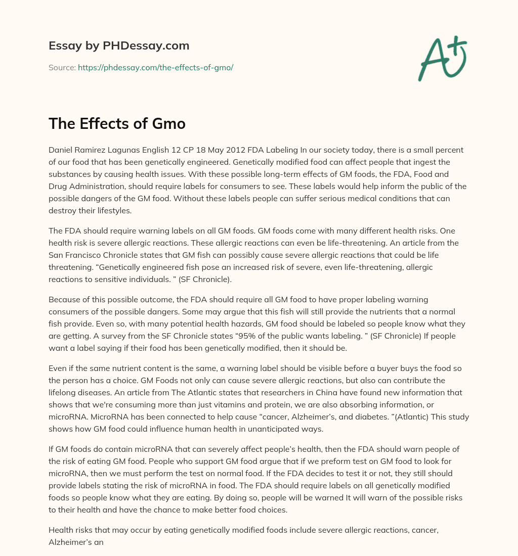 The Effects of Gmo essay