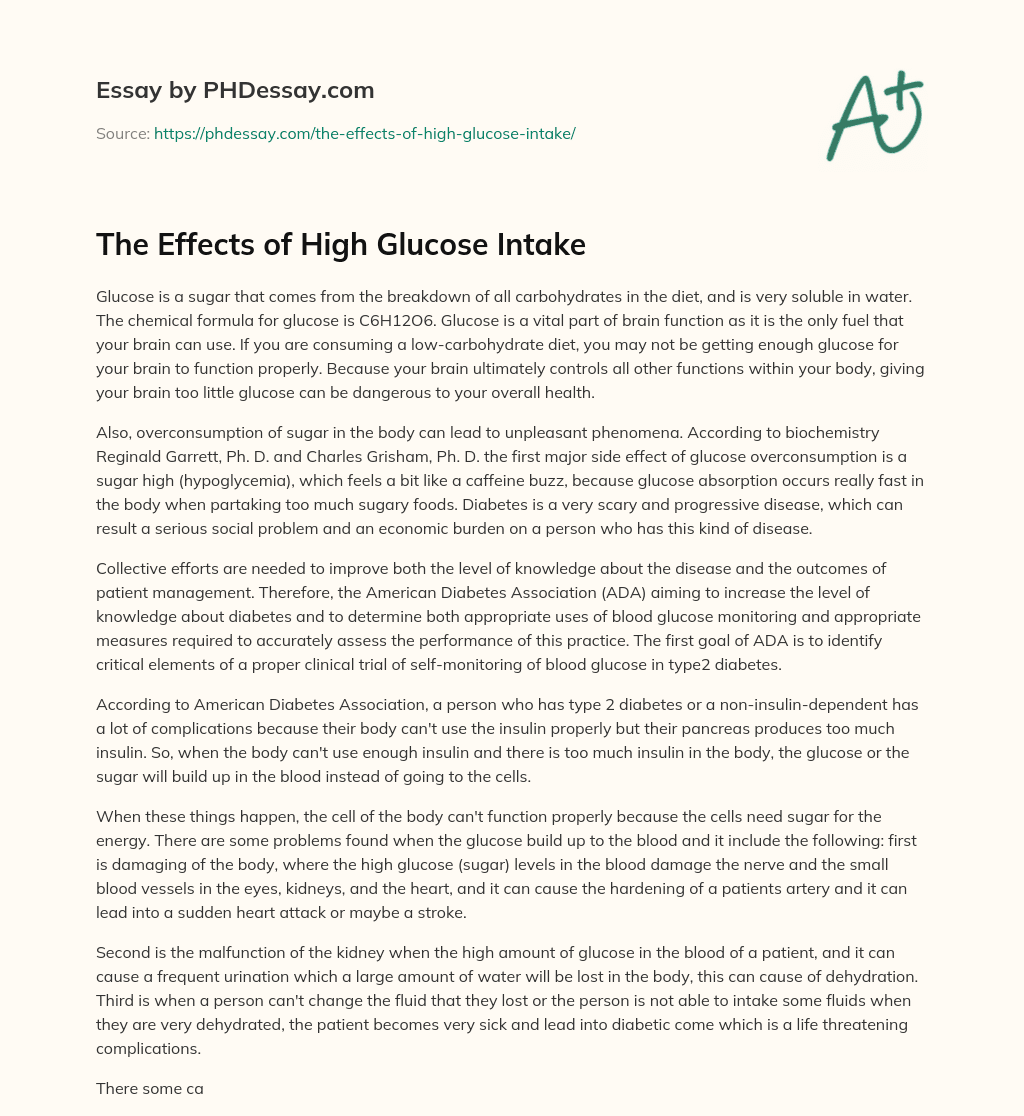 The Effects of High Glucose Intake essay
