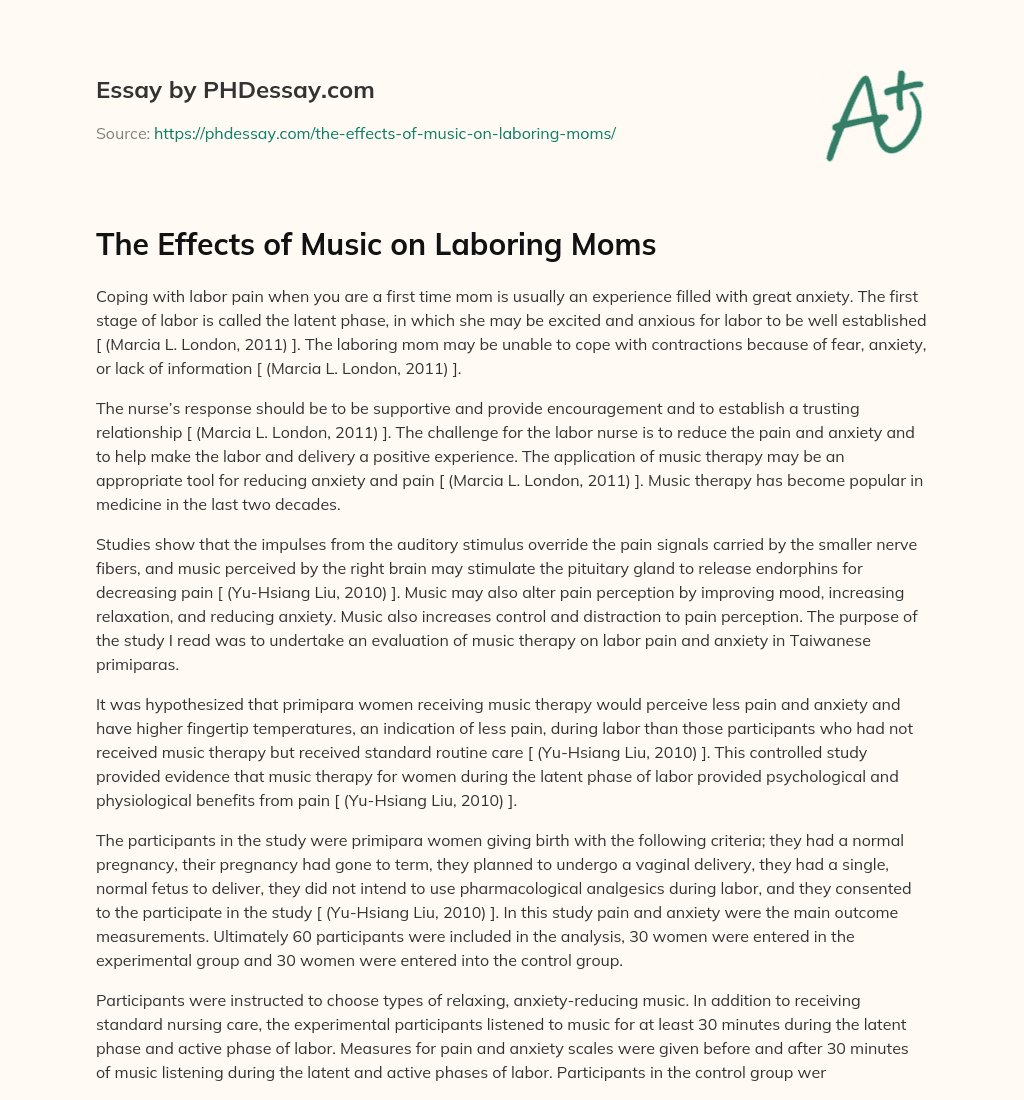 The Effects of Music on Laboring Moms essay