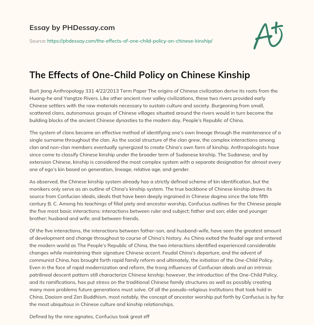 The Effects of One-Child Policy on Chinese Kinship essay