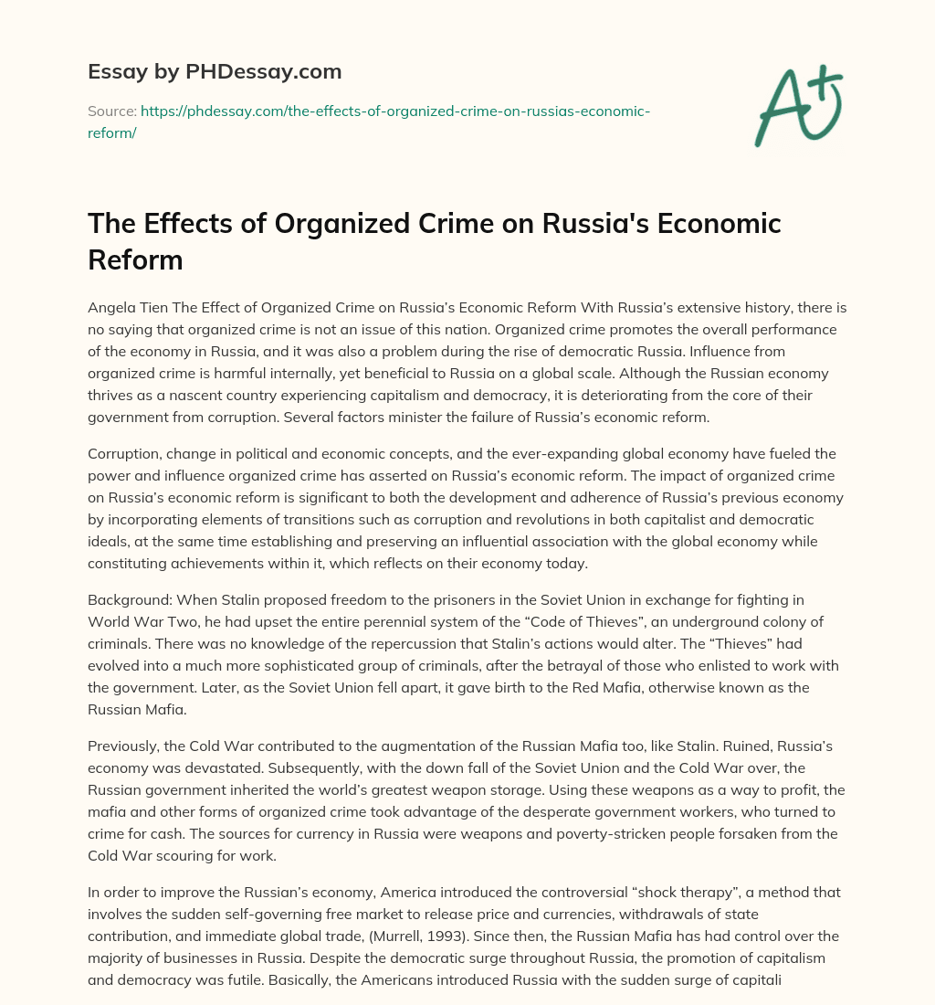 The Effects of Organized Crime on Russia’s Economic Reform essay
