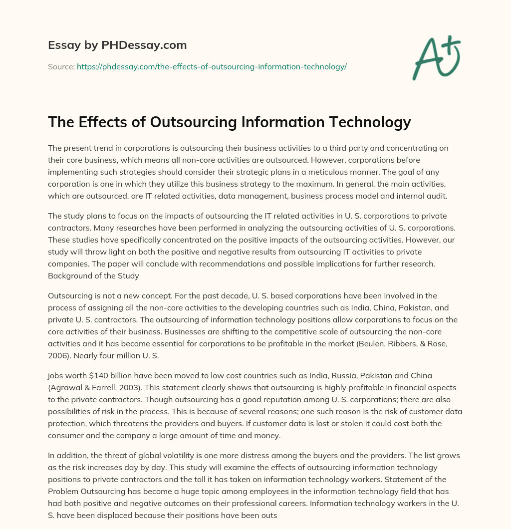 The Effects of Outsourcing Information Technology essay
