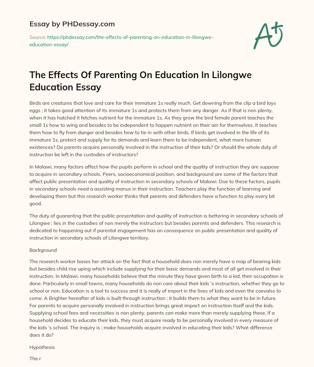 The Effects Of Parenting On Education In Lilongwe Education Essay essay