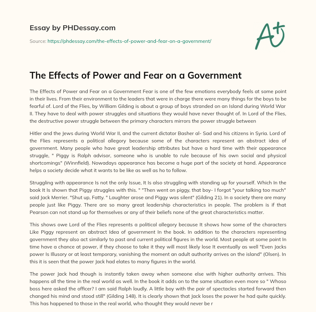 The Effects of Power and Fear on a Government essay