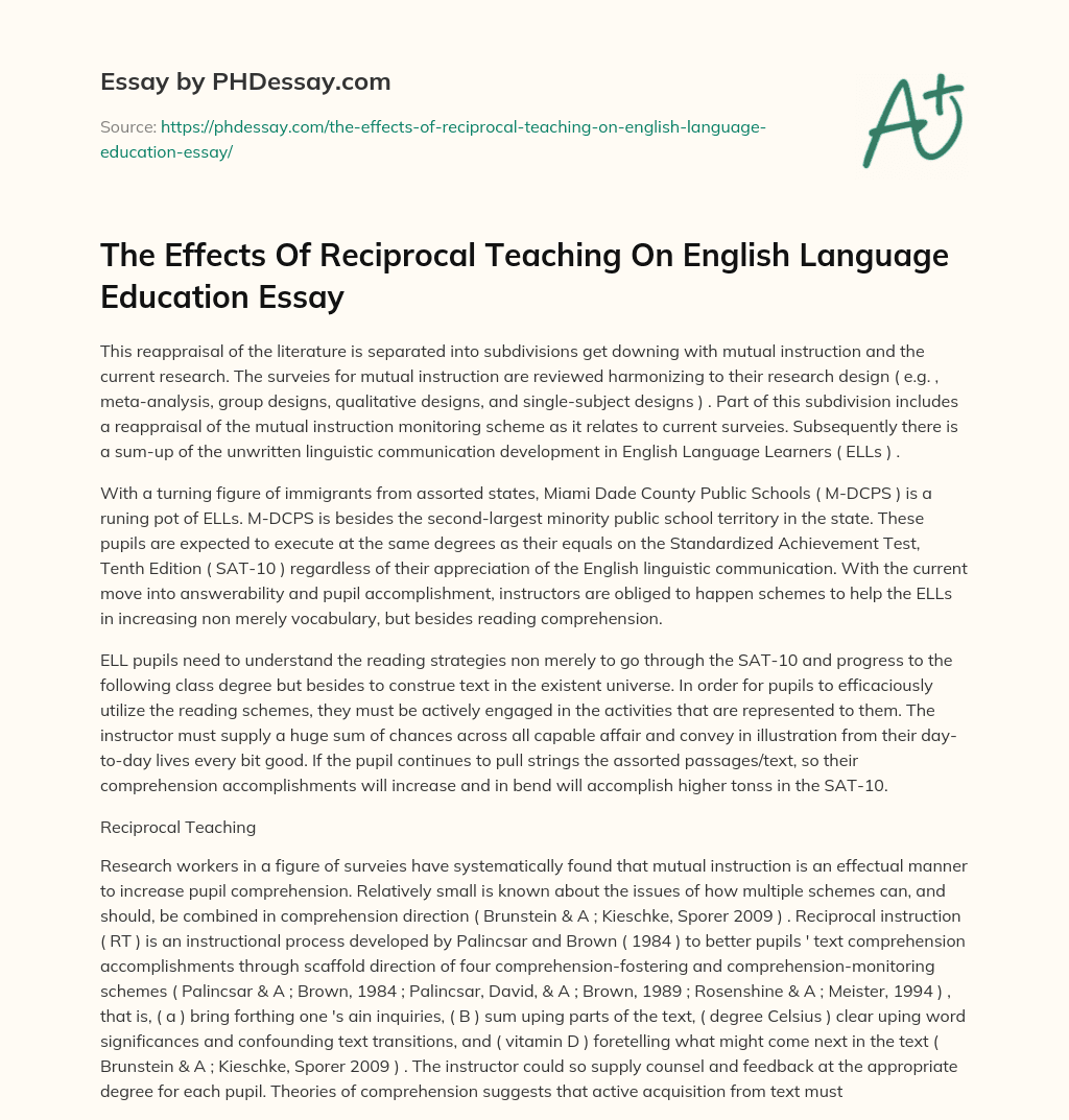 The Effects Of Reciprocal Teaching On English Language Education Essay essay