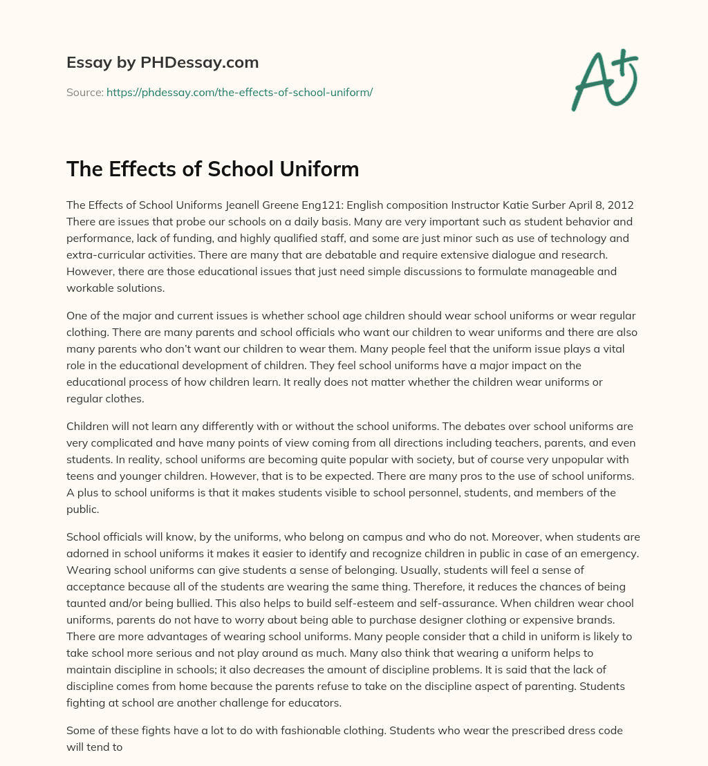 The Effects of School Uniform