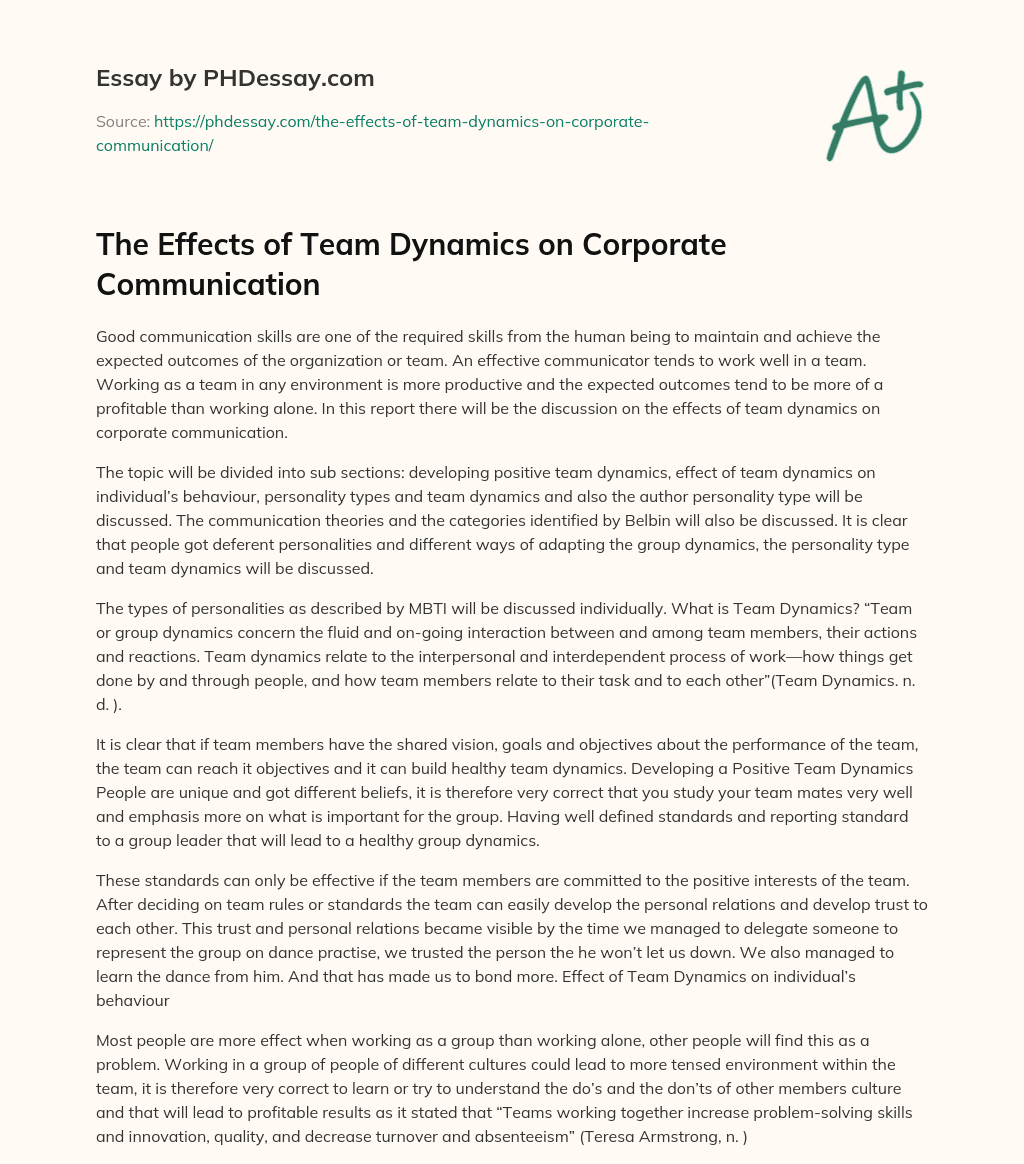The Effects of Team Dynamics on Corporate Communication essay