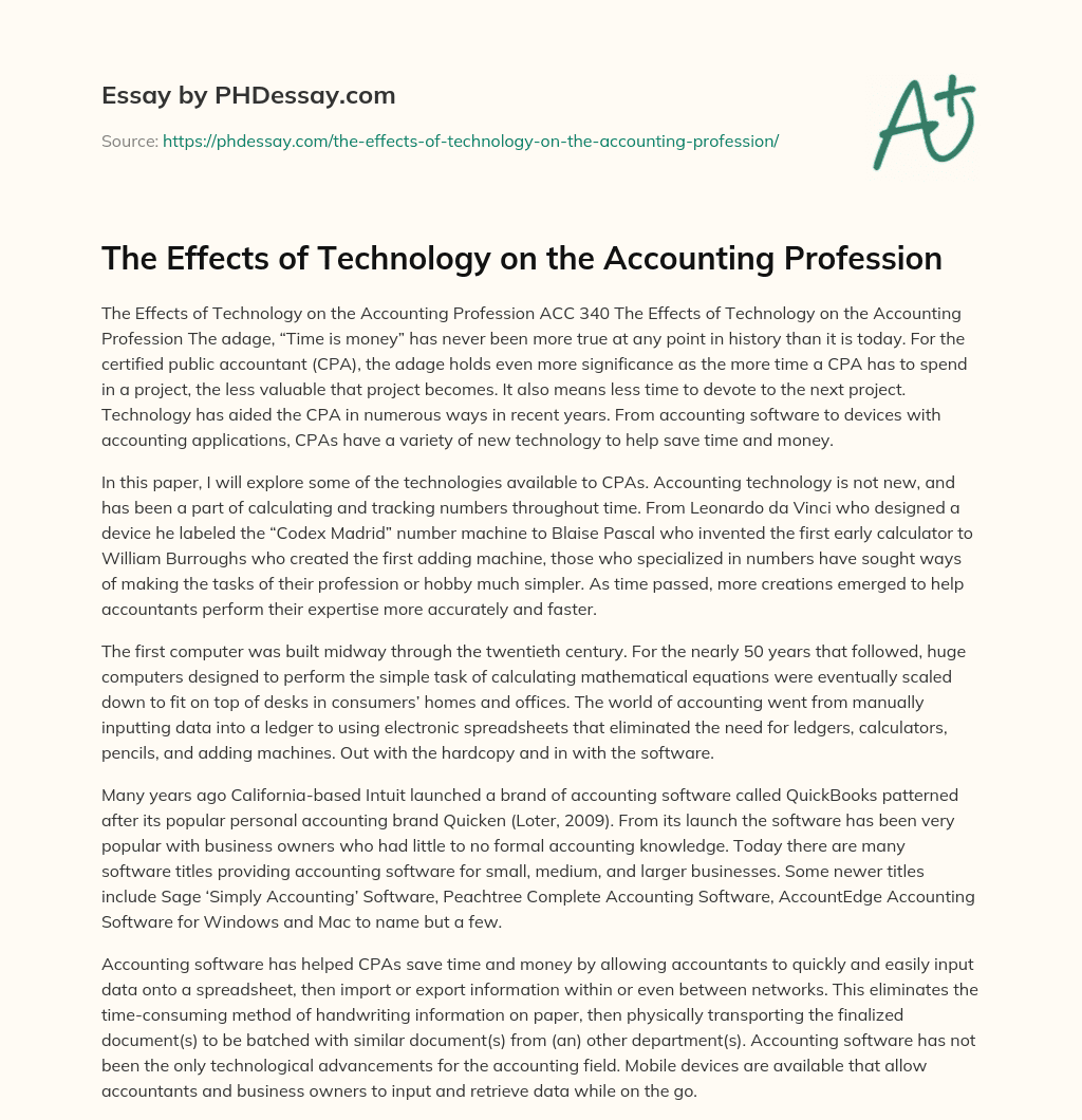 The Effects of Technology on the Accounting Profession essay
