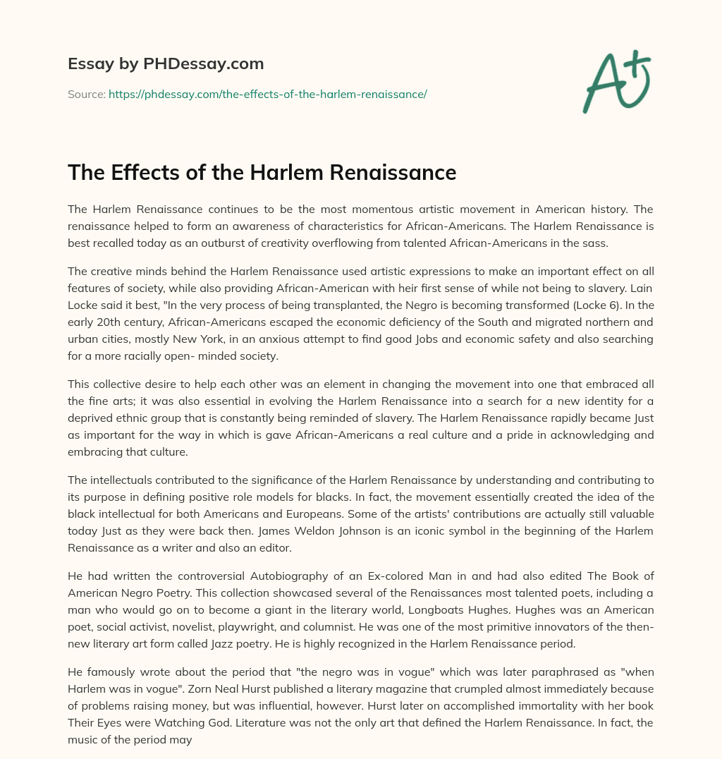 The Effects of the Harlem Renaissance essay
