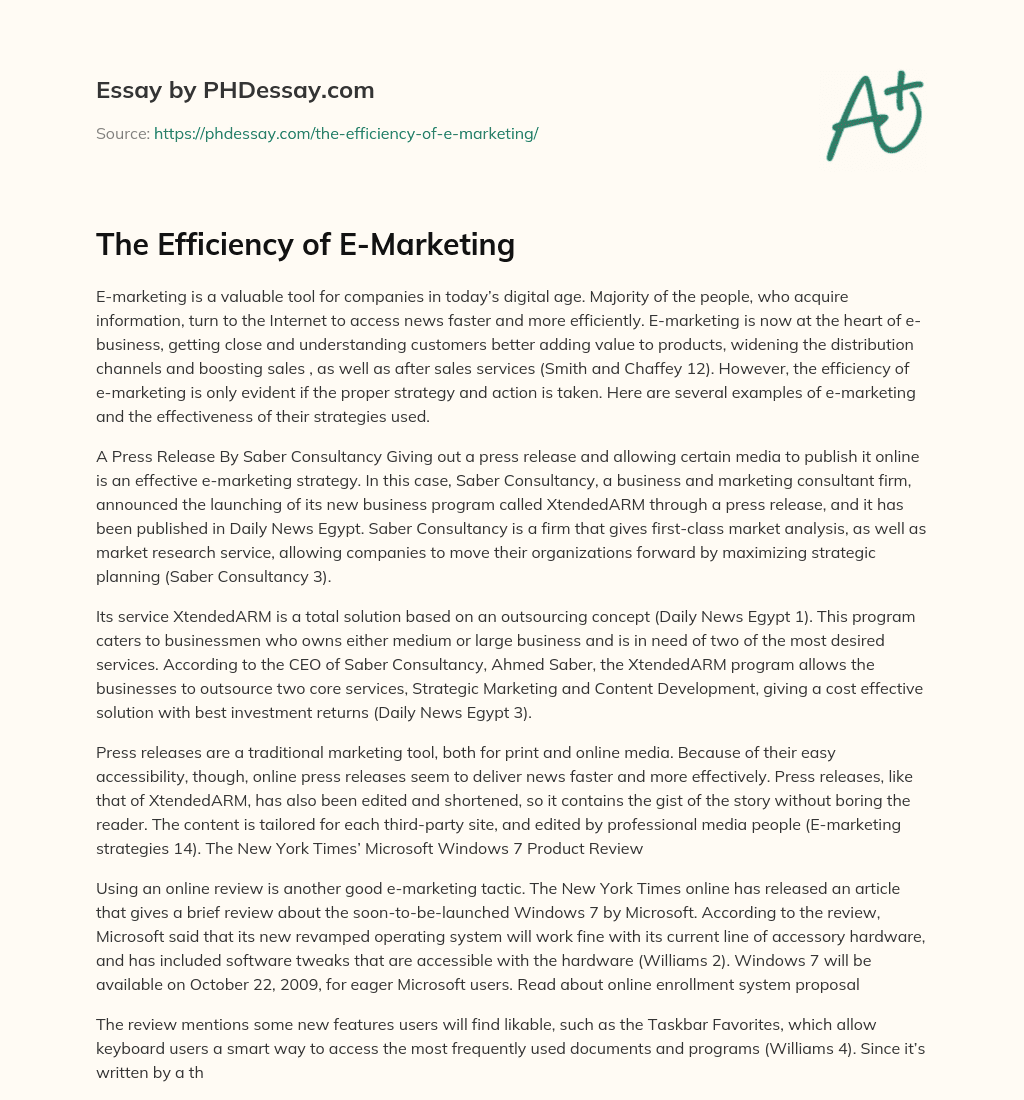 The Efficiency of E-Marketing essay