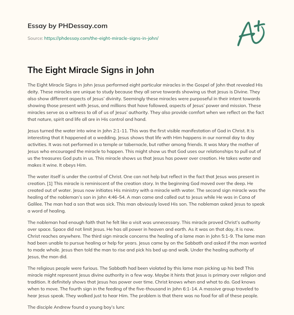 The Eight Miracle Signs in John essay