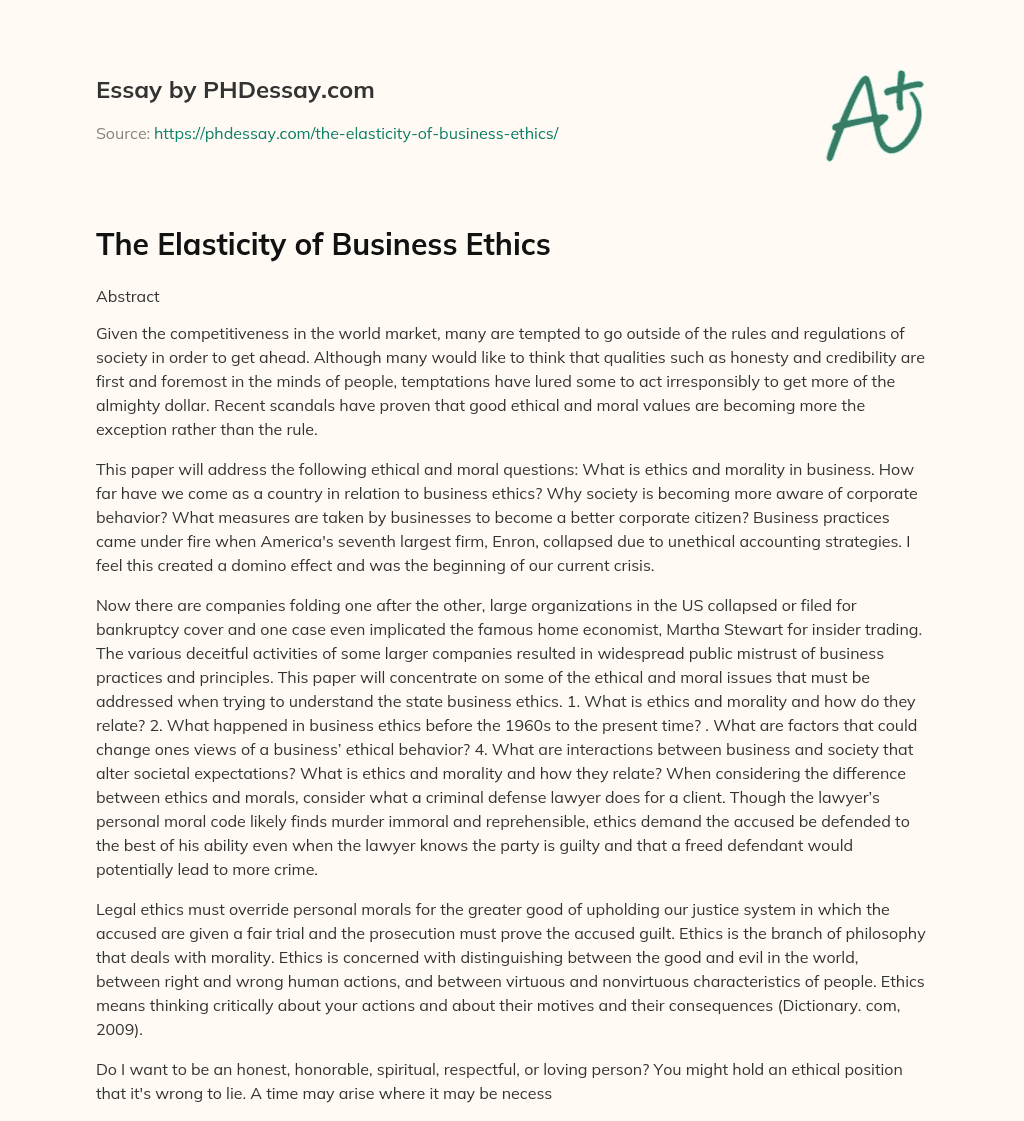 The Elasticity of Business Ethics essay