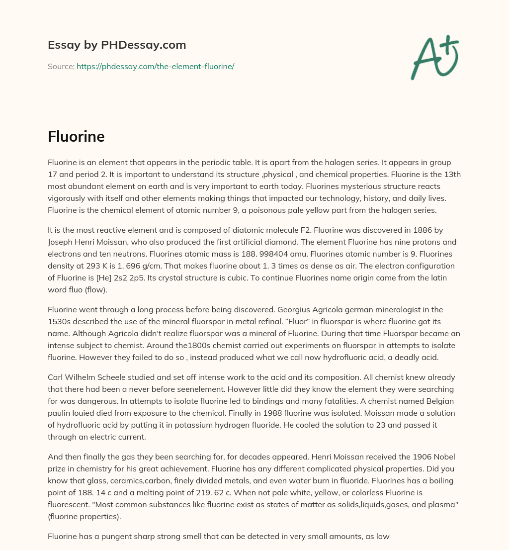 The Properties and Importance of Fluorine: An Overview essay