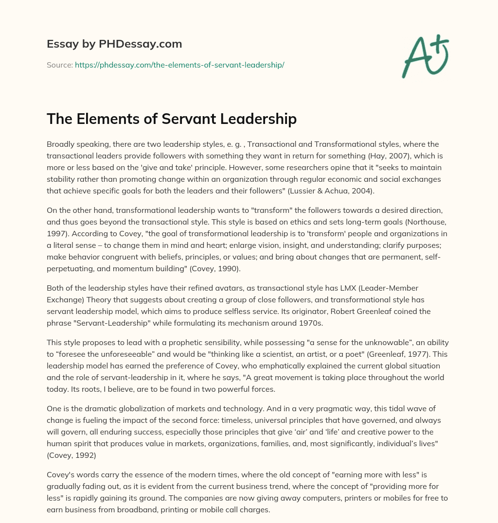 what is the servant leadership essay